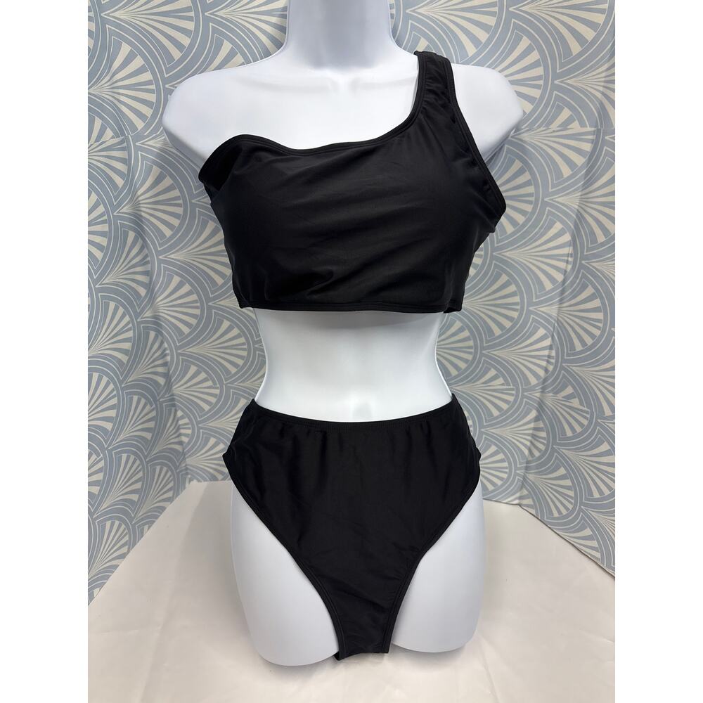 New women high-leg one-shoulder bikini set two piece swimsuit X-Large Black - Picture 1 of 7